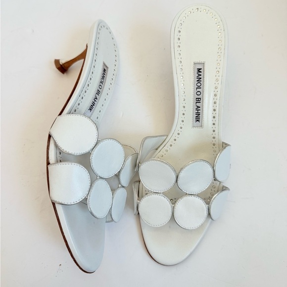 Manolo Blahnik White Lamb Leather Haribalmu 50mm open toe mules EU 38.5 - Picture 3 of 10